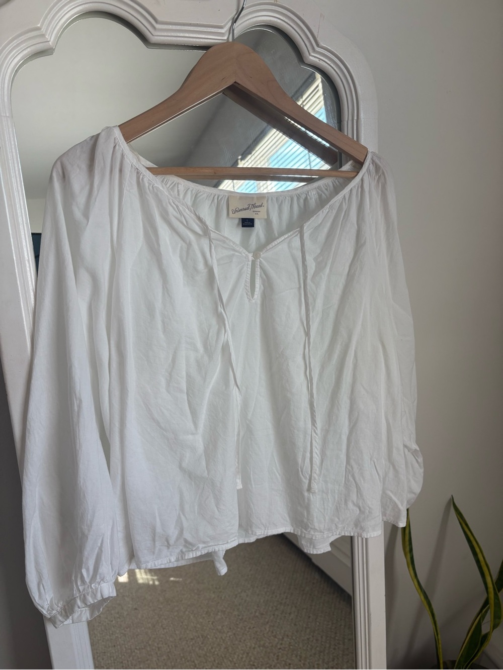 Universal Thread White Peasant Tie-Neck Blouse